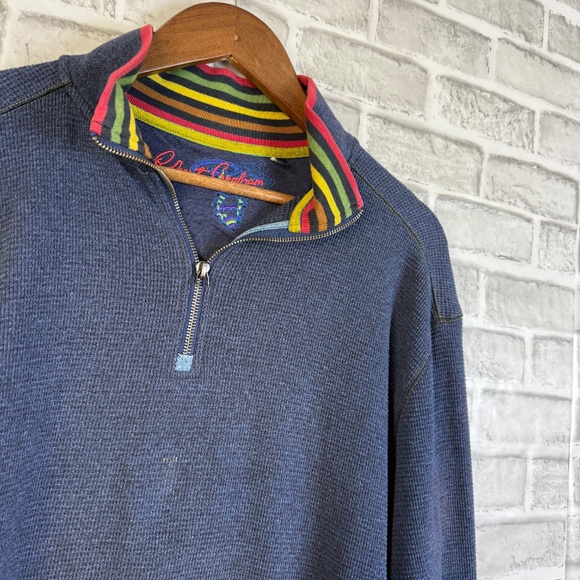 Robert Graham Dark Navy Quarter Zip Designer Pullover Sweater Mens LARGE Cotton - Picture 2 of 9